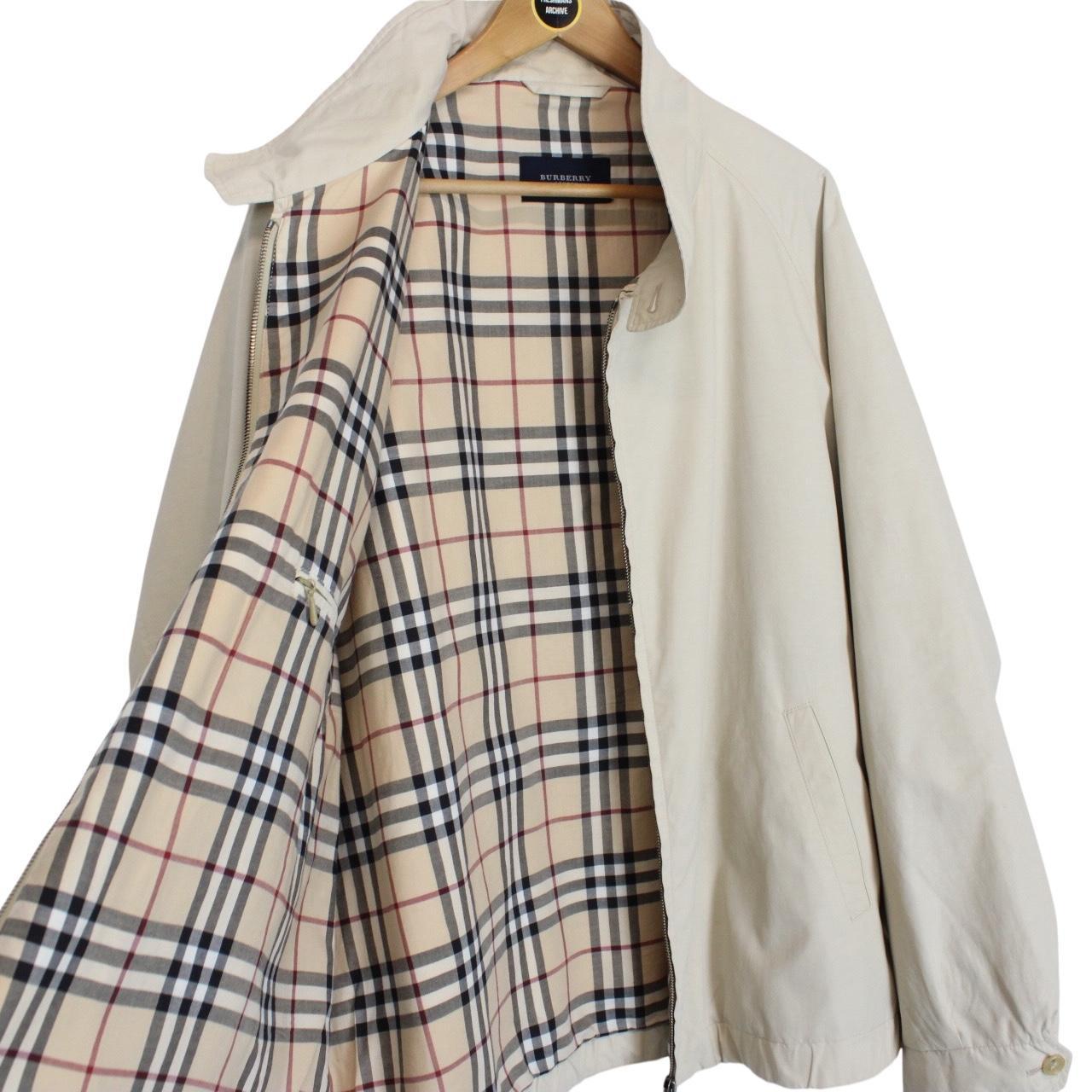 Vintage Burberry London Beige Nova Check Lined Nylon Harrington Jacket