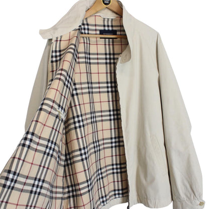 Vintage Burberry London Beige Nova Check Lined Nylon Harrington Jacket