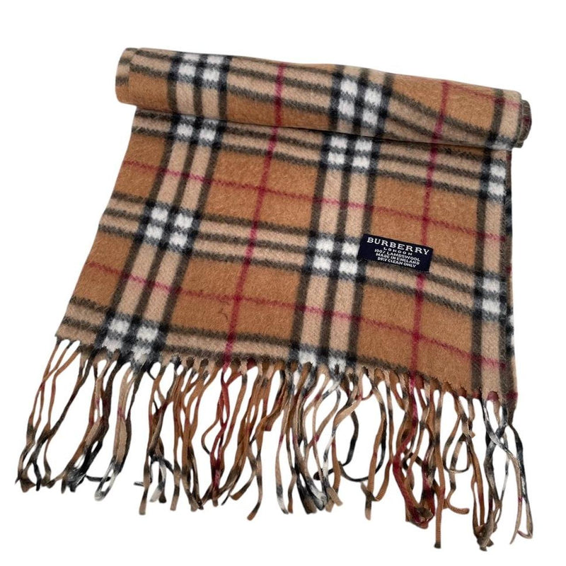 Vintage 90s Burberry Tan Brown Nova Check Lambswool Scarf