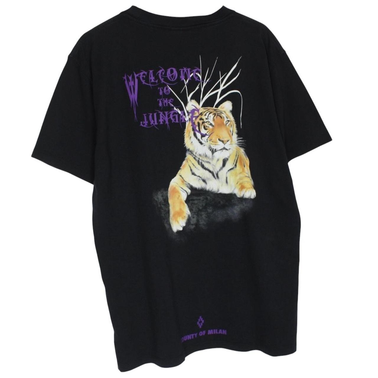 Marcelo Burlon black pocket t-shirt with multicoloured tiger print and logo detail.