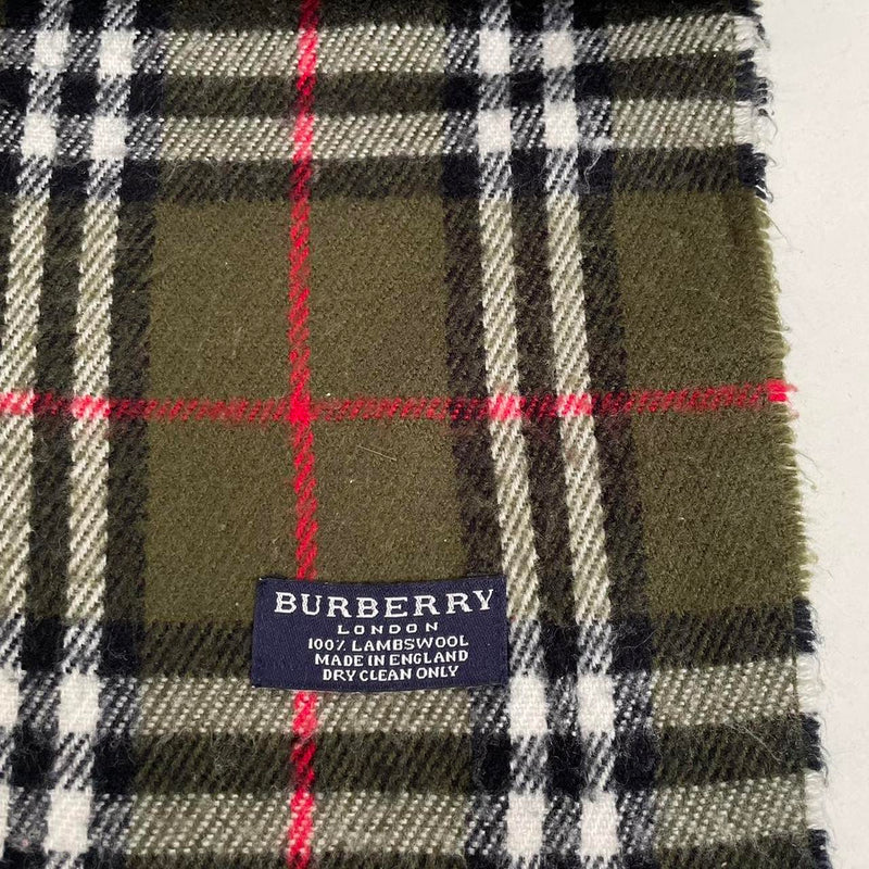 Vintage 90s Burberry Dark Green Nova Check Lambswool Scarf