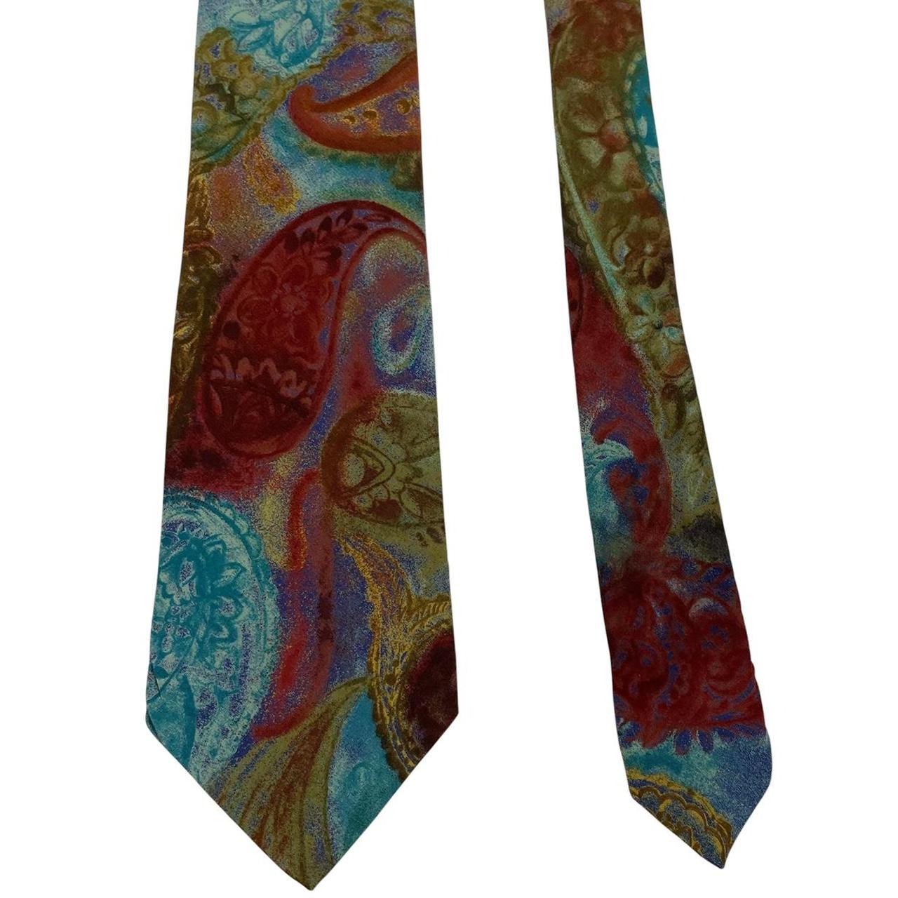 Hugo Boss multicoloured silk tie with abstract pattern in blue and green tones.
