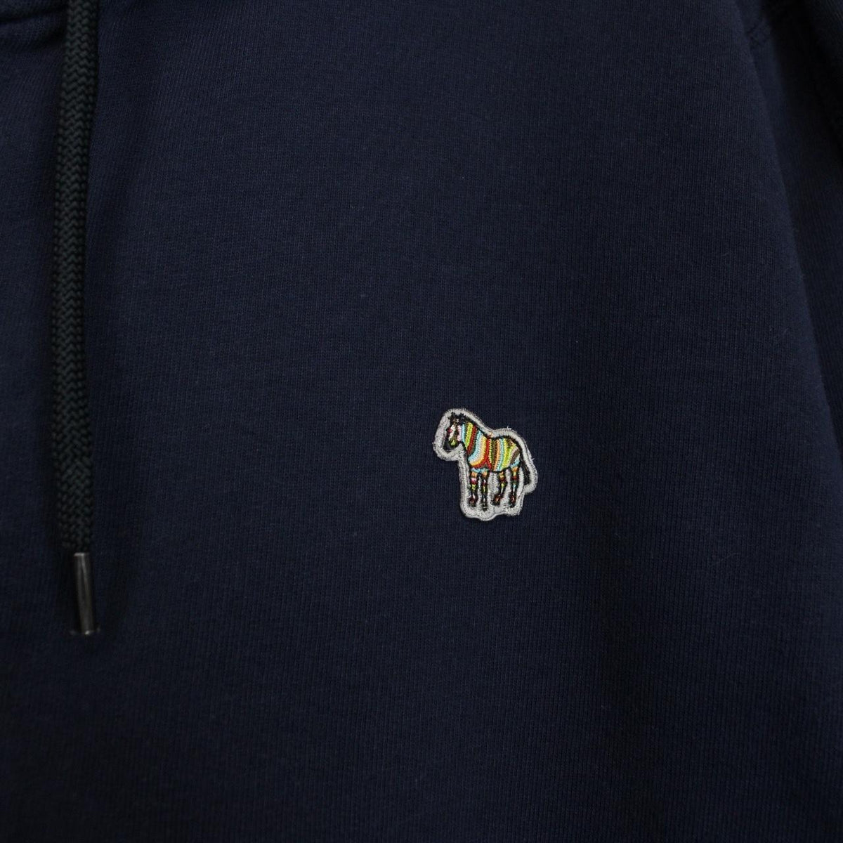 Paul Smith navy blue hoodie with zebra logo, full zip, cotton material.