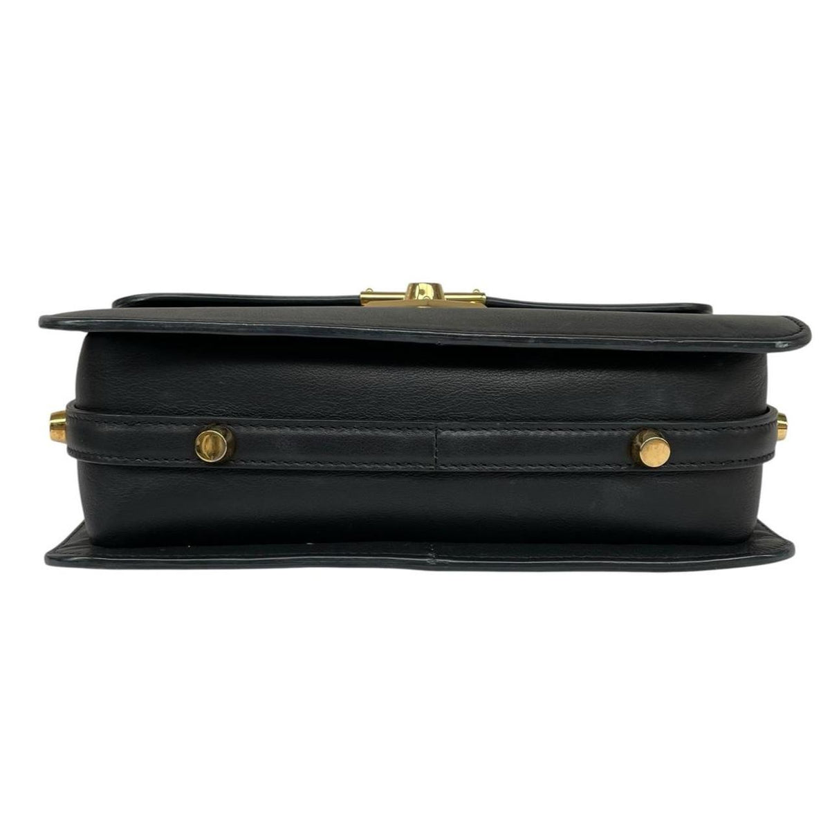 Alexander McQueen black and gold leather messenger bag with logo detailing and faint scratches.
