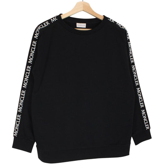 Moncler Black and White Logo Tape Print Cotton Sweatshirt