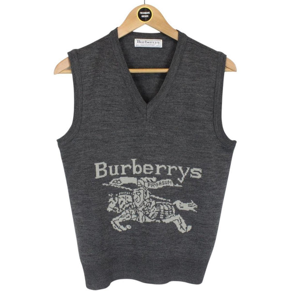 Vintage 90s Burberry Dark Grey Wool Knit Sweater Vest