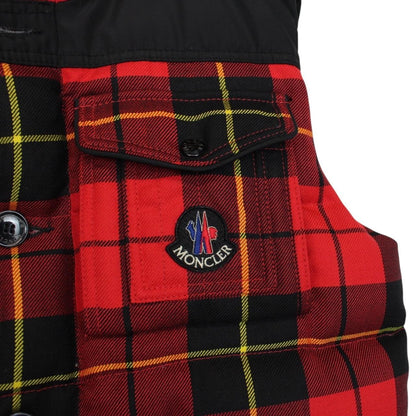Moncler Red and Black Tartan Check Amirage Wool Down Gilet / Bodywarmer