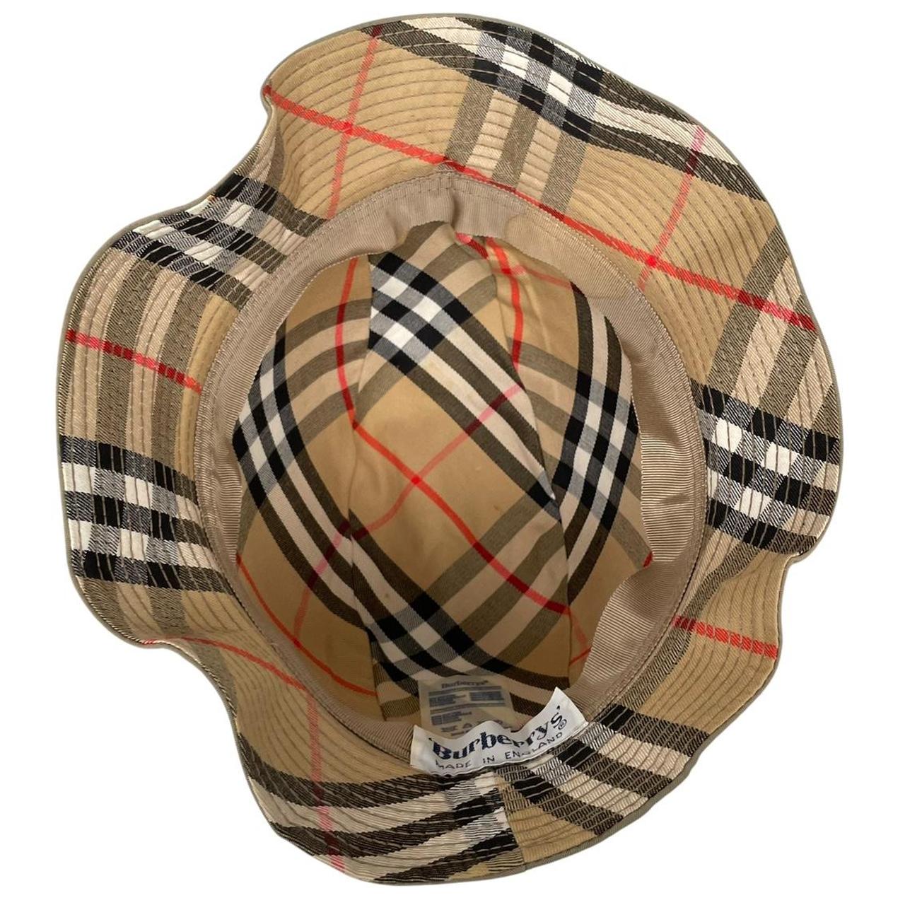 Vintage 80s Burberry Khaki Green Nova Check Cotton Bucket Hat