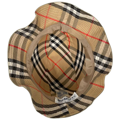Vintage 80s Burberry Khaki Green Nova Check Cotton Bucket Hat