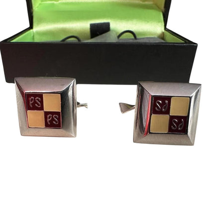 Paul Smith silver cufflinks with beveled edge and engraved "PS" logo.