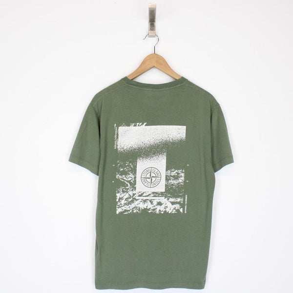 Stone Island Green and White Short Sleeve Logo Print T-Shirt