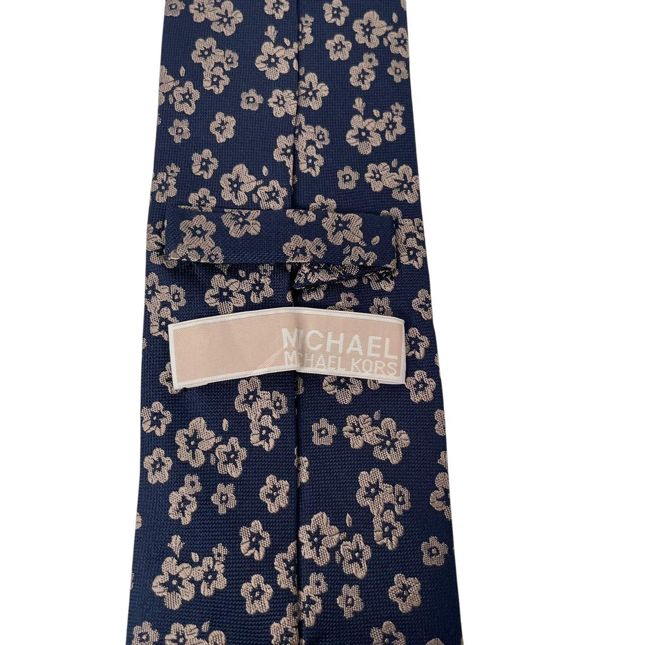 Michael Kors Navy Blue Floral Pattern Silk Tie
