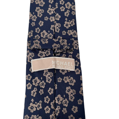 Michael Kors Navy Blue Floral Pattern Silk Tie
