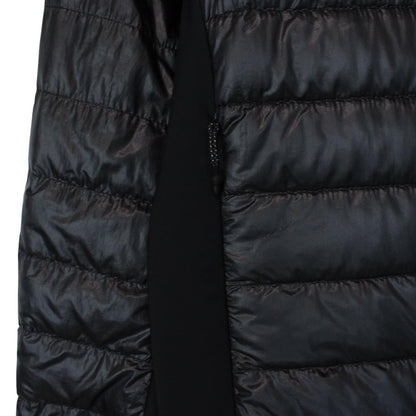 Moncler black lightweight down jacket with full zip and logo patch on sleeve.