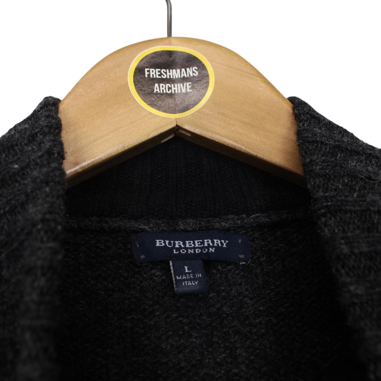 Vintage Burberry London Dark Grey Wool Knit 14 Zip Jumper