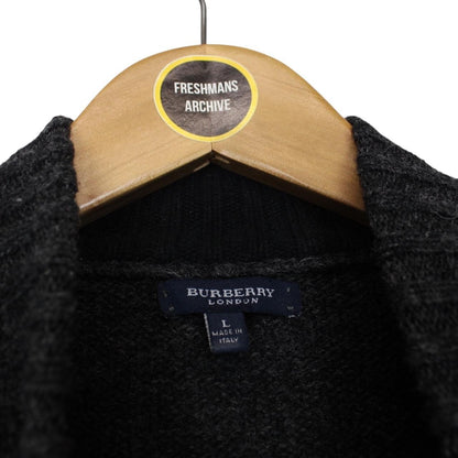 Vintage Burberry London Dark Grey Wool Knit 14 Zip Jumper