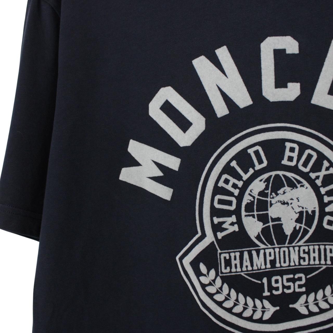 Moncler Navy Blue Boxing Logo Print Short Sleeve T-Shirt