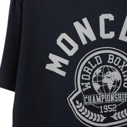 Moncler Navy Blue Boxing Logo Print Short Sleeve T-Shirt