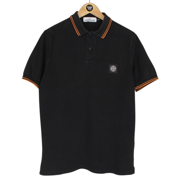 Stone Island Black and Orange Short Sleeve Compass Cotton Polo Shirt