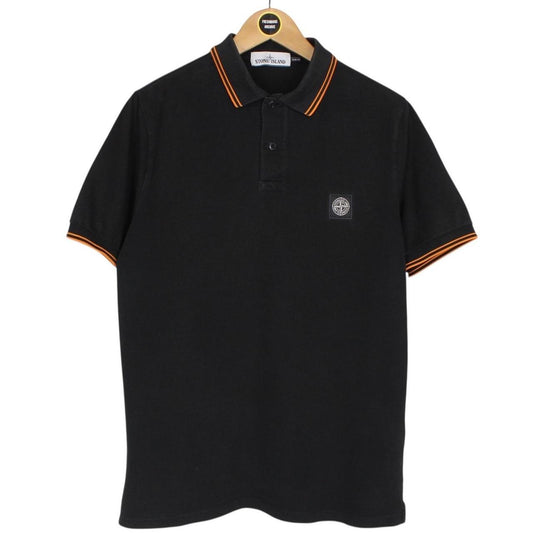 Stone Island Black and Orange Short Sleeve Compass Cotton Polo Shirt