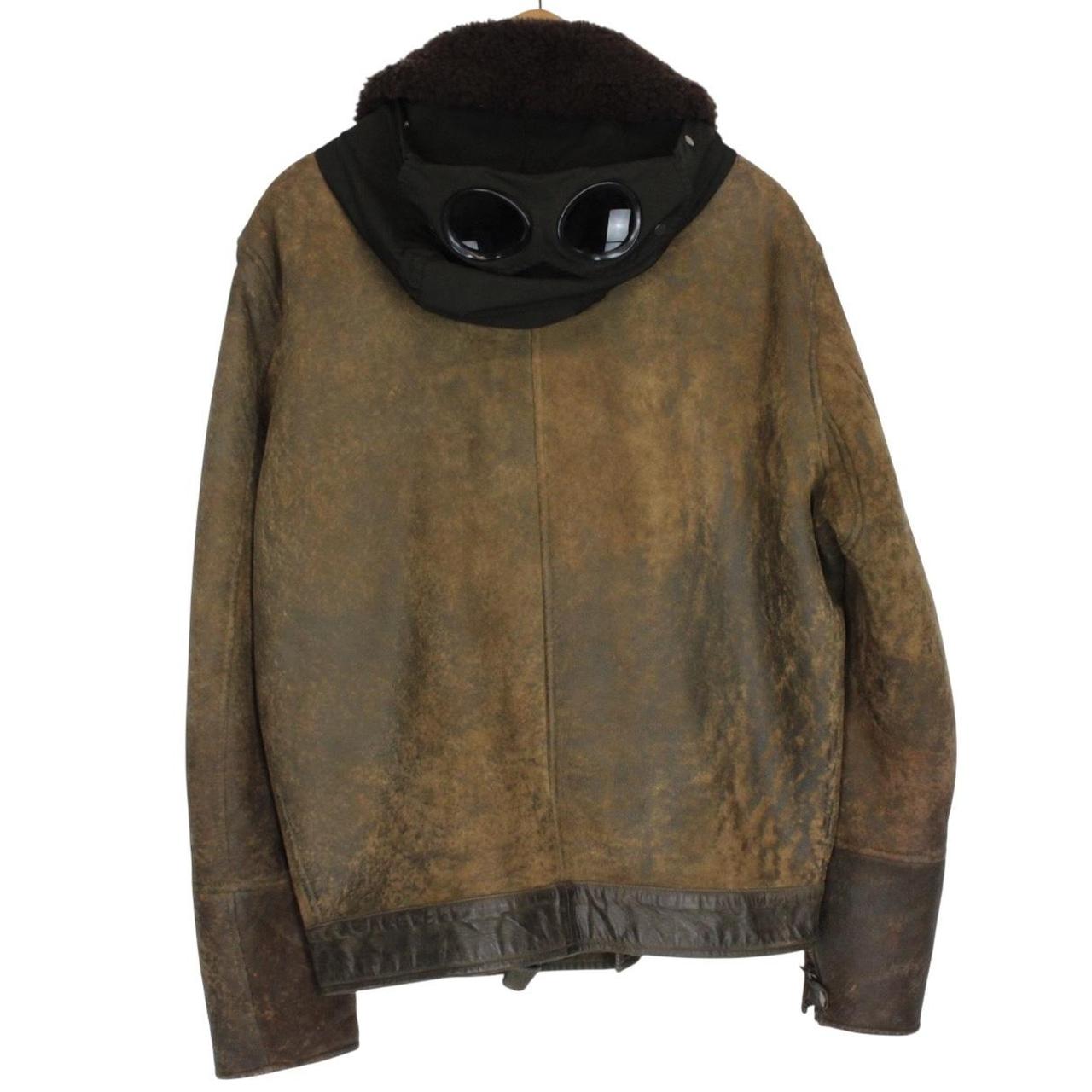 CP Company Brown Full Zip Leather Shearling Goggle Jacket