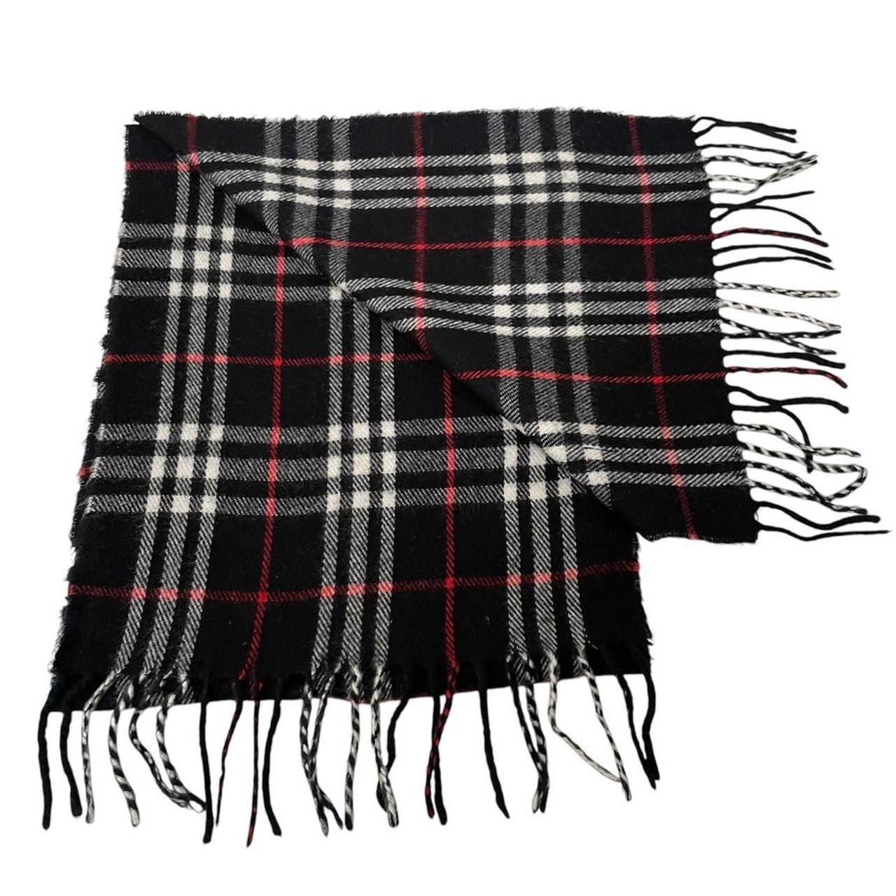 Vintage 90s Burberry Black Nova Check Lambswool Scarf