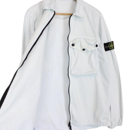 Stone Island SS 2021 Pale Blue Full Zip Cotton Overshirt Jacket