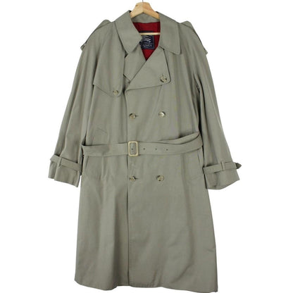 Burberry khaki green trench coat with Nova Check pattern and double-breasted design.