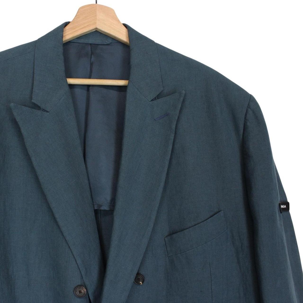 Balenciaga Teal Blue Linen Double Breasted Blazer Jacket