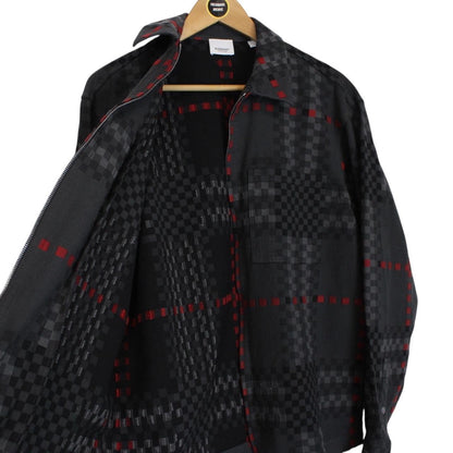Burberry Dark Grey Pixel Check Wool Blend Full Zip Overshirt