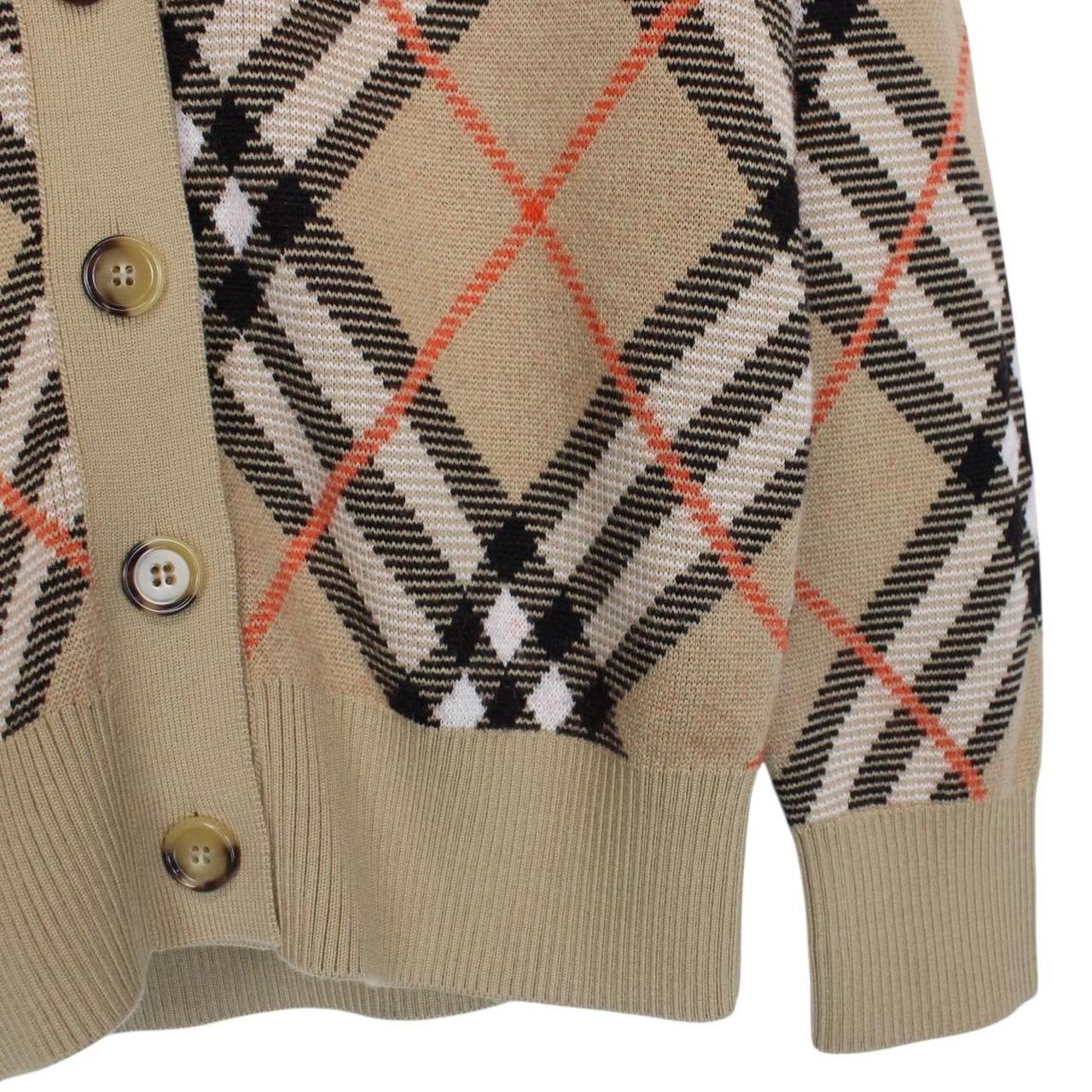 Burberry Tan Brown Mohair Wool Knit Nova Check Cardigan Jumper