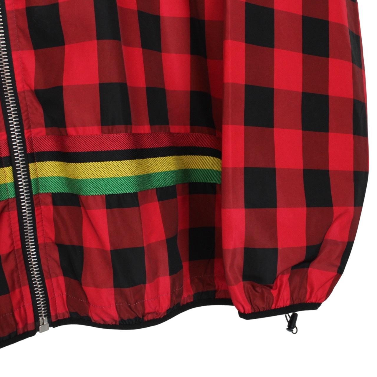 Palm Angels Red and Black Buffalo Check Full Zip Hooded Jacket
