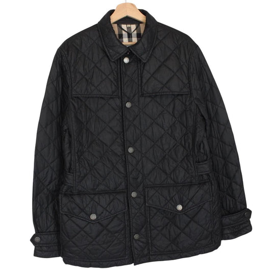 Burberry black quilted field jacket with Nova Check lining and diamond pattern.