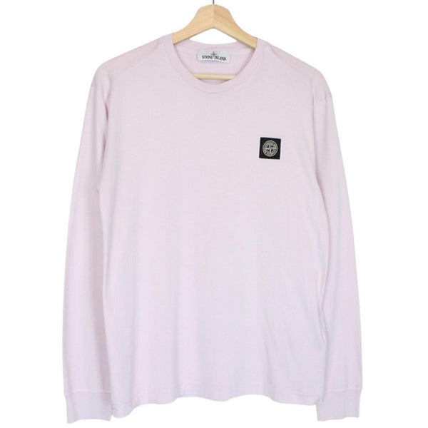 Stone Island pink long sleeve t-shirt with compass logo and pocket detail.