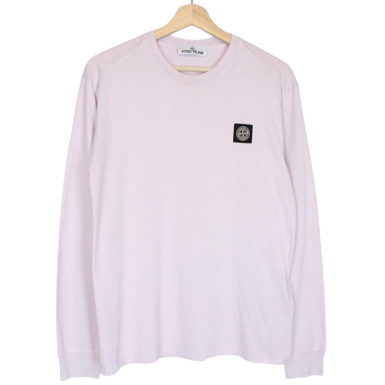 Stone Island pink long sleeve t-shirt with compass logo and pocket detail.