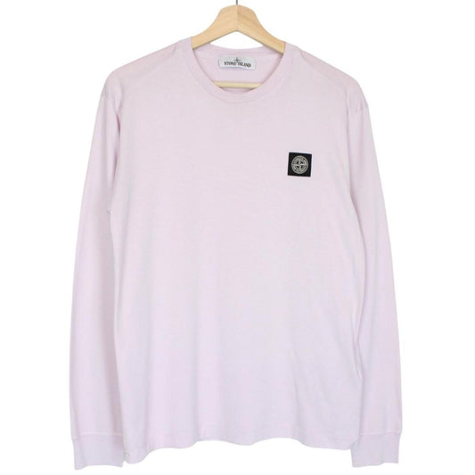 Stone Island pink long sleeve t-shirt with compass logo and pocket detail.