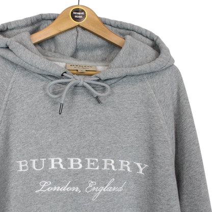 Burberry Grey and White Embroidered Logo Spellout Hoodie Jumper