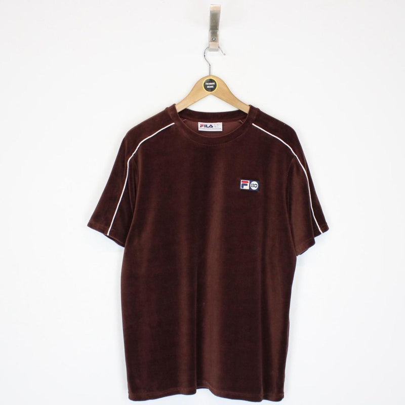 Fila Vintage 110 Velour Hector Brown Short Sleeve Cotton T-Shirt