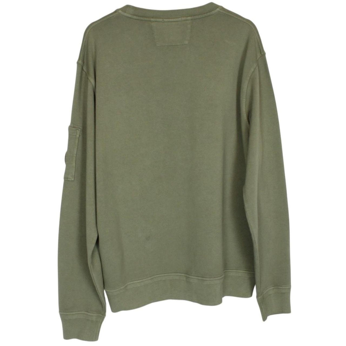 CP Company green sweatshirt diagonal fleece with signature lens detail and logo.