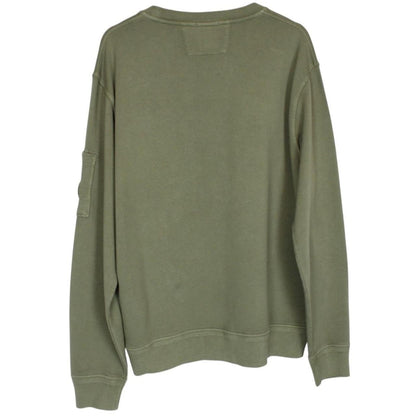 CP Company green sweatshirt diagonal fleece with signature lens detail and logo.