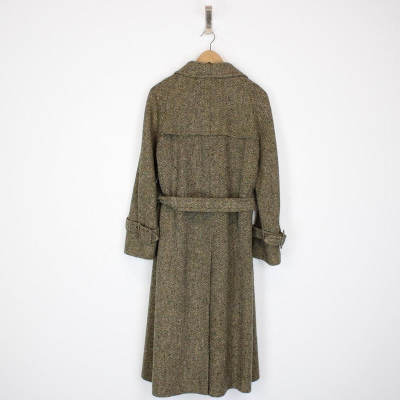 Vintage Aquascutum Multicoloured Tweed Herringbone Wool Belted Coat