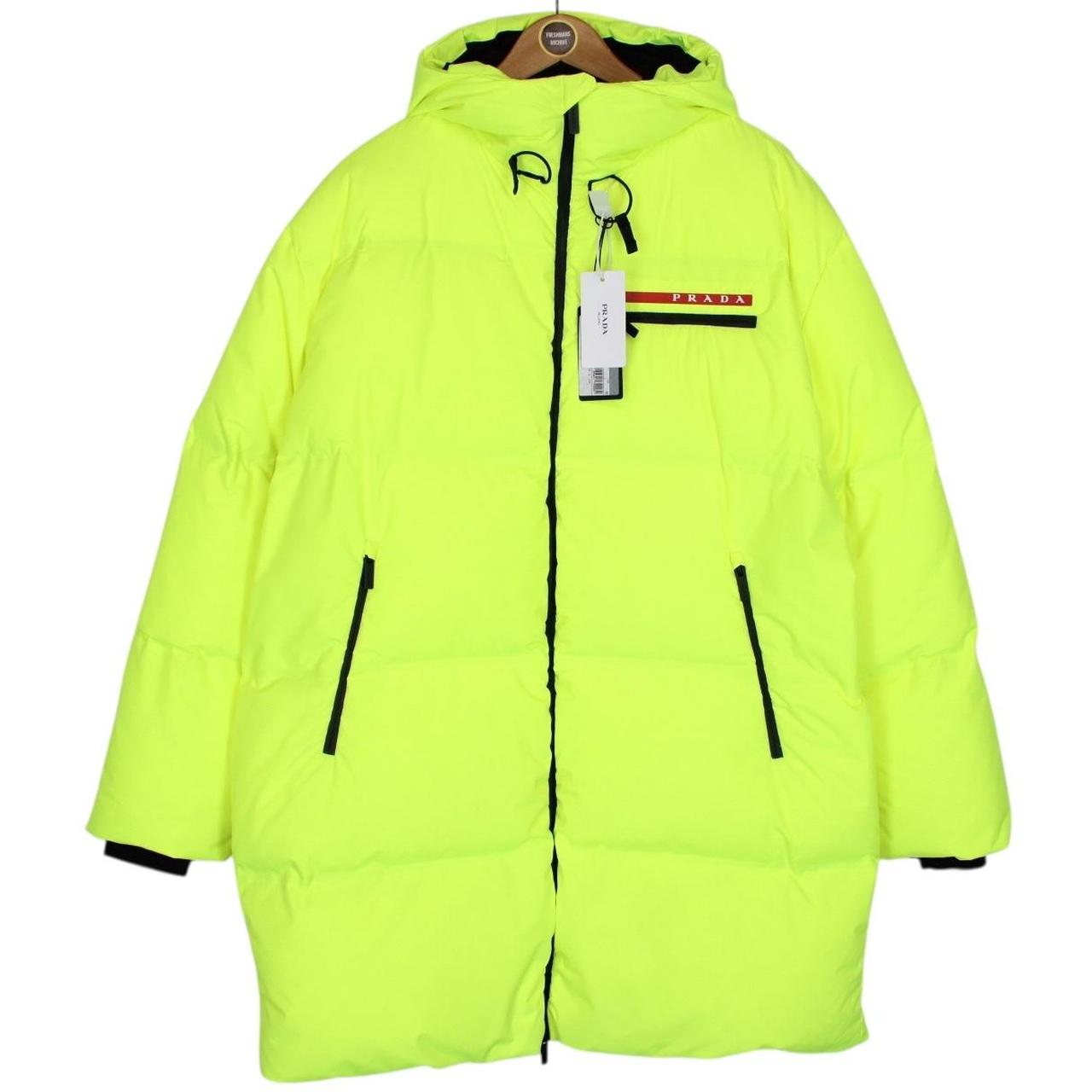 Prada Linea Rossa Luminescent Yellow Hooded Down Puffer Coat