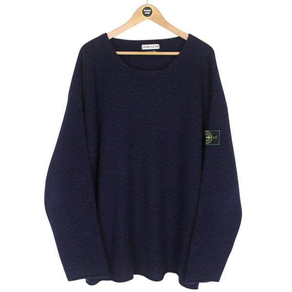 Vintage Stone Island AW 1995 Navy Blue Green Edge Badge Wool Knit Jumper