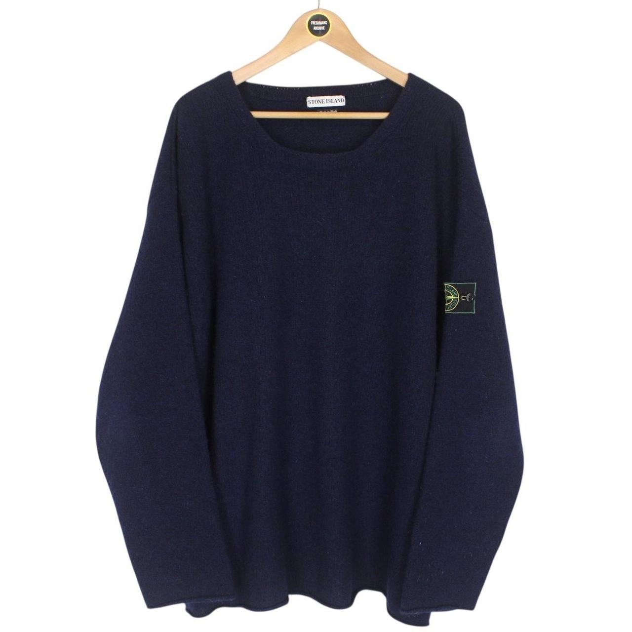 Vintage Stone Island AW 1995 Navy Blue Green Edge Badge Wool Knit Jumper