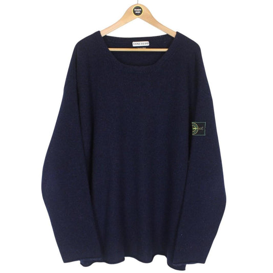Vintage Stone Island AW 1995 Navy Blue Green Edge Badge Wool Knit Jumper