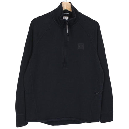 CP Company Metropolis Navy Blue Tech Patch 1/4 Zip Cotton Sweatshirt Jumper