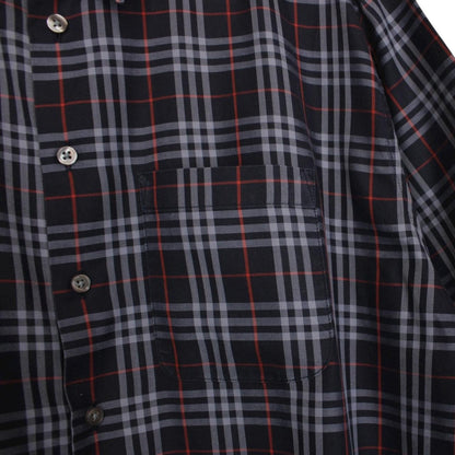 Vintage Burberry London Navy Blue Nova Check Short Sleeve Cotton Shirt