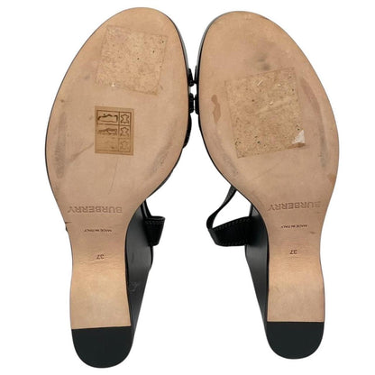 Burberry Black Leather Wedge Platform High Heels