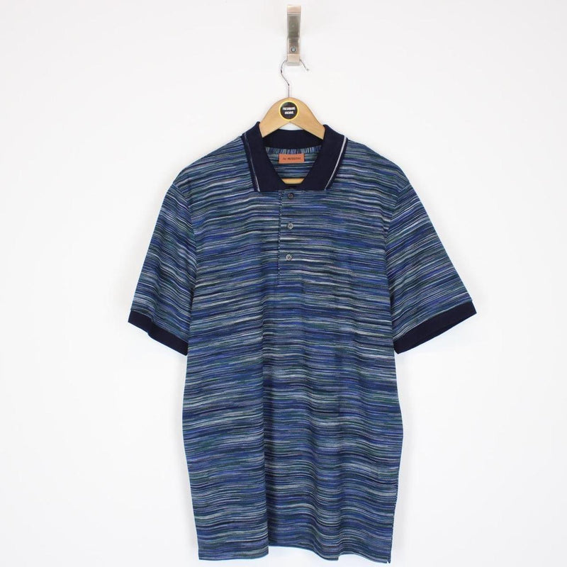 Missoni Blue Striped Short Sleeve Cotton Polo Shirt