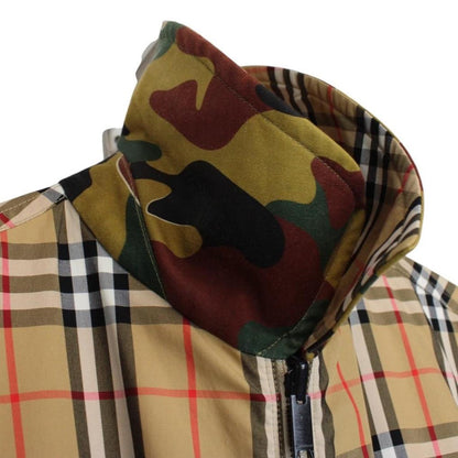 Burberry Tan Brown and Camo Full Zip Nova Check Reversible Harrington Jacket